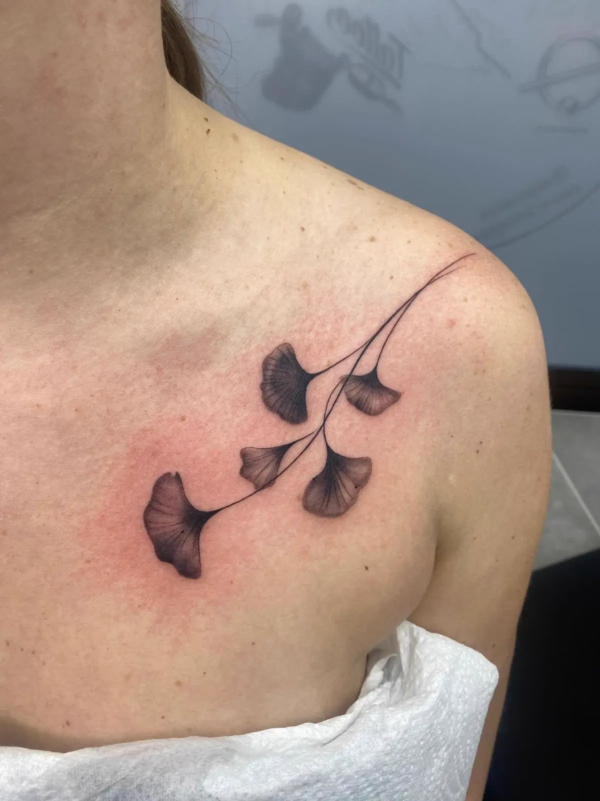 Fineline Ginkgo-Blätter am Schlüsselbein — Han, Alpenstich